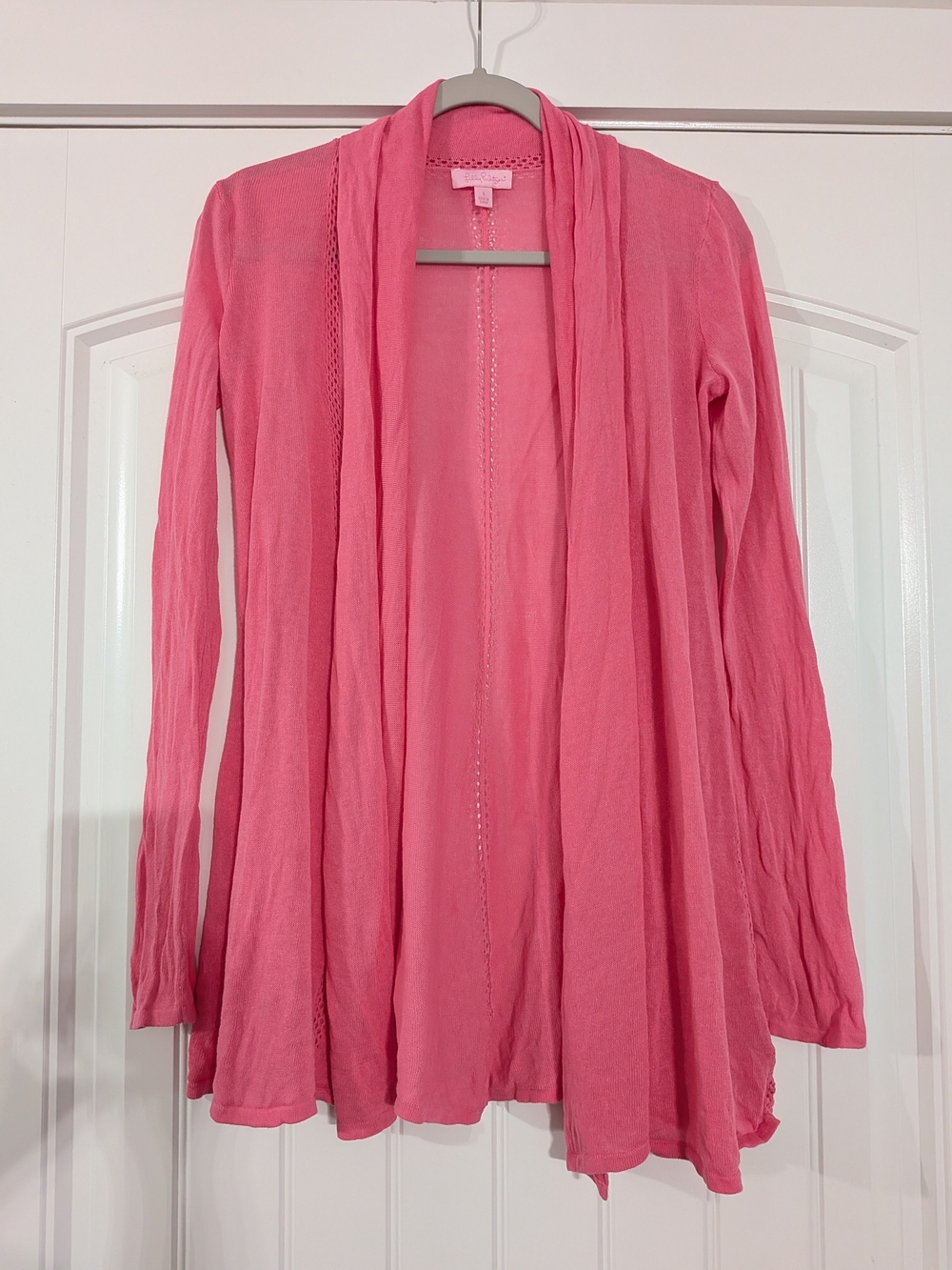 Lilly Pulitzer Bright Pink Open-Knit Cotton Cardigan Barbie Summer